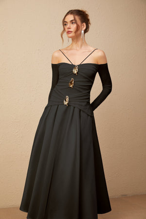 Aurohaya Nadine off-shoulder panelled maxi dress in Black