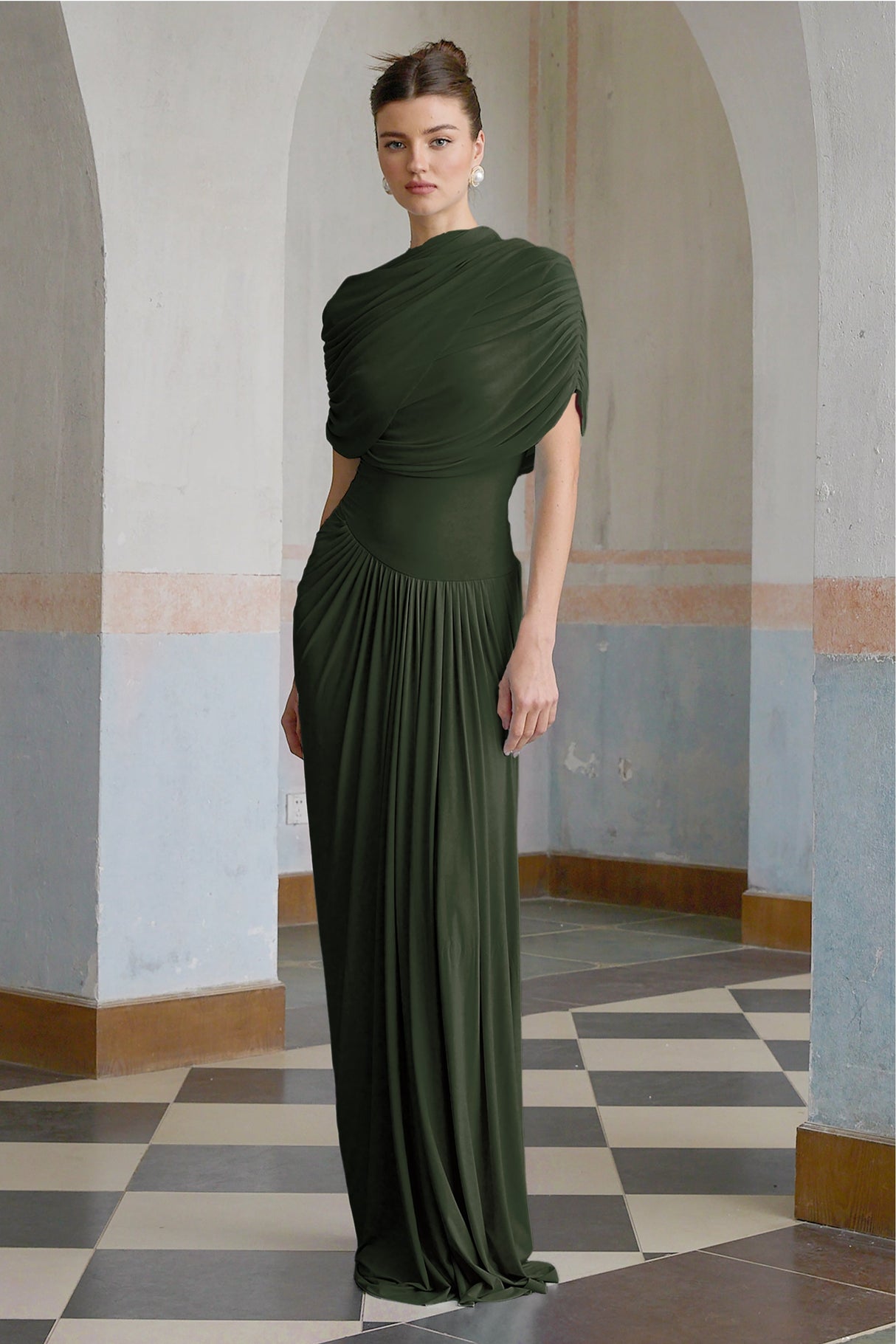 Aurohaya Catherine asymmetrical pleated maxi dress in Green