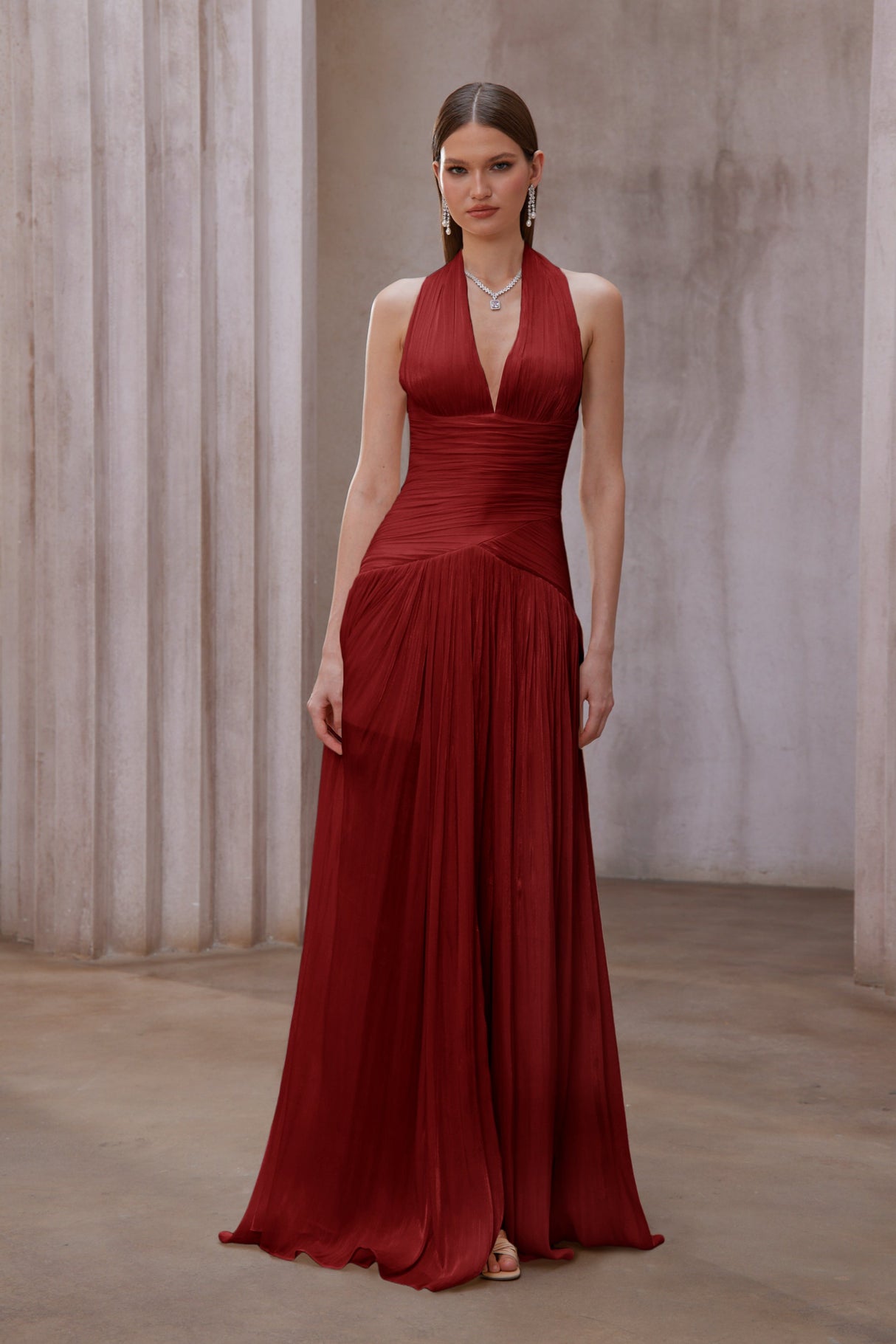 Aurohaya Uranie Red Gathered Maxi Dress