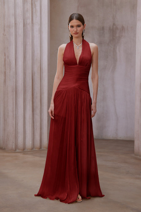 Aurohaya Uranie Red Gathered Maxi Dress
