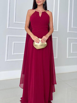 Aurohaya Elegant Cape Sleeve Slit Long Party Maxi Dress