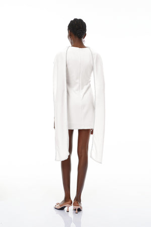 Aurohaya Piroska White Sleeveless Pearl Trim Mini Dress