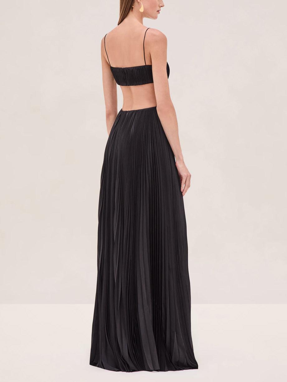 Aurohaya Elegant Pleated Cutout Flowy Party Maxi Dress