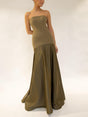 Aurohaya Elegant Satin One-Shoulder A-Line Maxi Dress Green