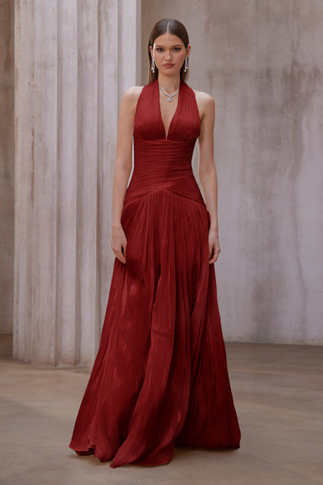 Aurohaya Uranie Red Gathered Maxi Dress