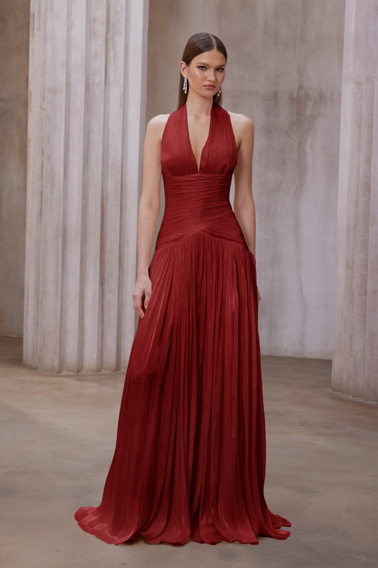 Aurohaya Uranie Red Gathered Maxi Dress