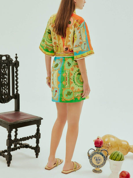 Aurohaya Exquisite Satin Fun Print Mini Dress