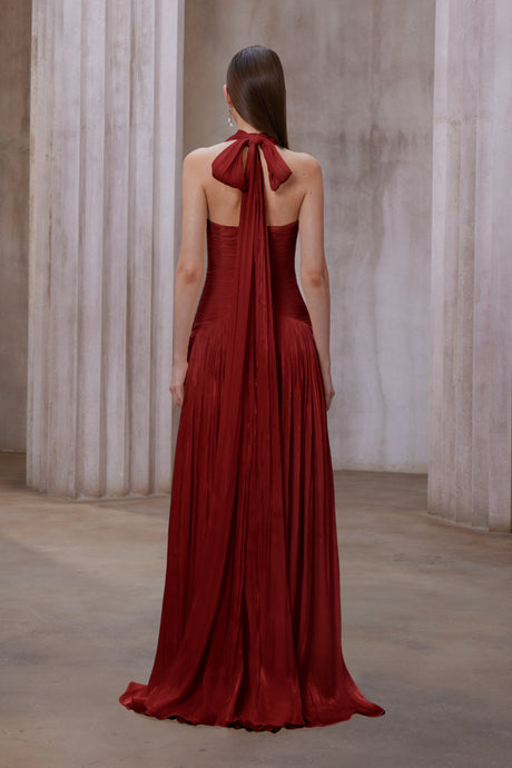 Aurohaya Uranie Red Gathered Maxi Dress