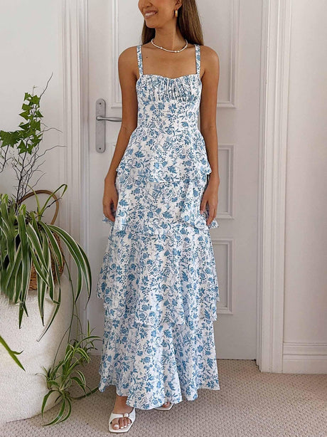 Aurohaya Sweet Floral Backless Sexy Midi Dress