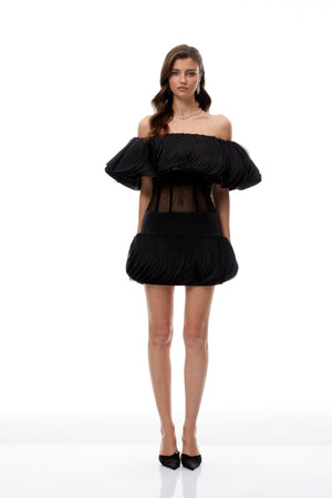 Aurohaya Mabel Black Layered Ruffled Mini Dress