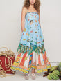Aurohaya Unique Painted Island Print A-Line Midi Dress Blue