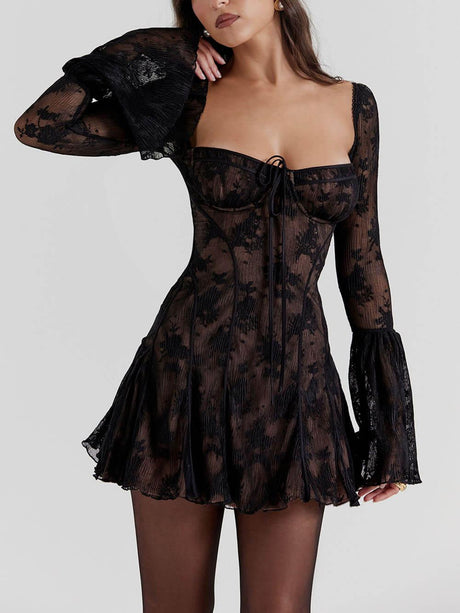 Aurohaya Black Lace Corset Dress