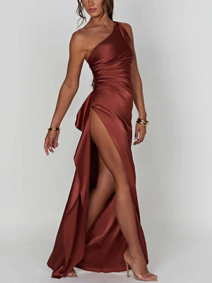 Aurohaya Satin Slit Maxi Dress