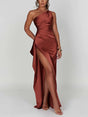 Aurohaya Satin Slit Maxi Dress Brown