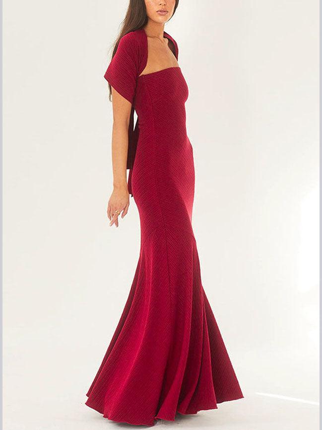 Aurohaya Fashion Strapless One Shoulder Fishtail Maxi Dress