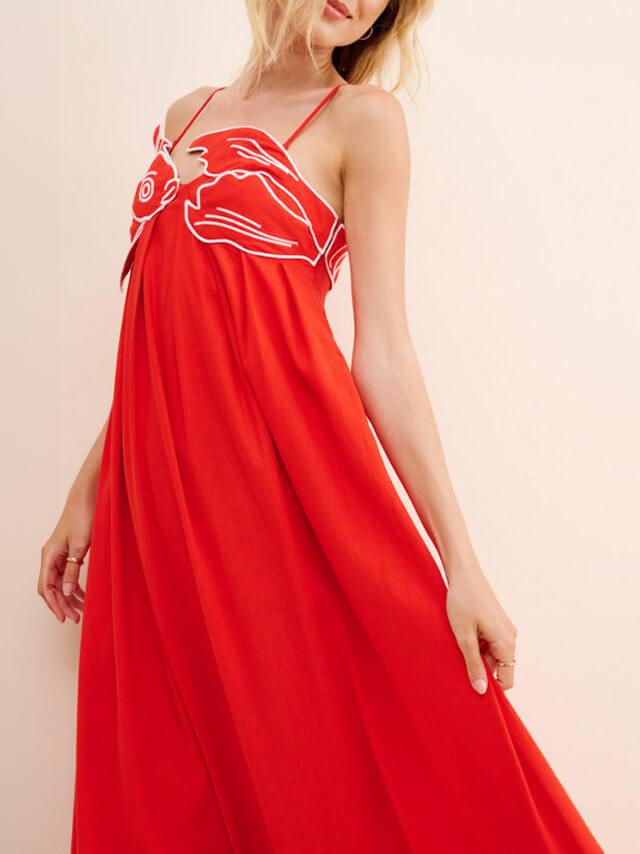 Aurohaya Exquisite Unique Fashion Fish-Shaped Top Suspender Midi Dress