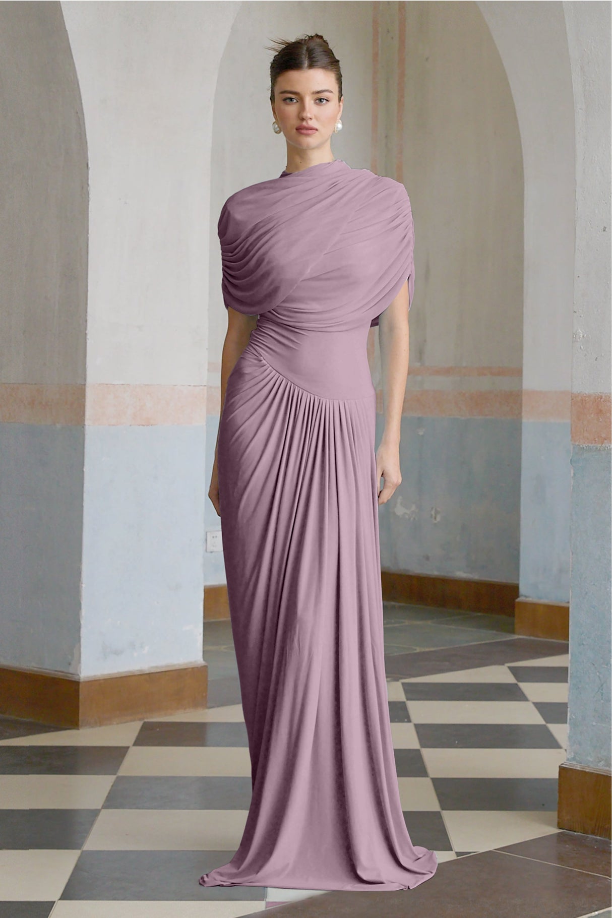 Aurohaya Catherine asymmetrical pleated maxi dress in Purple
