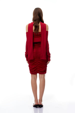 Aurohaya Jolie Red Off Shoulder Ruched Mini Dress