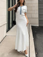 Aurohaya Fashion Denim Patchwork Knitted Tight Maxi Dress White