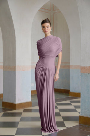 Aurohaya Catherine asymmetrical pleated maxi dress in Purple