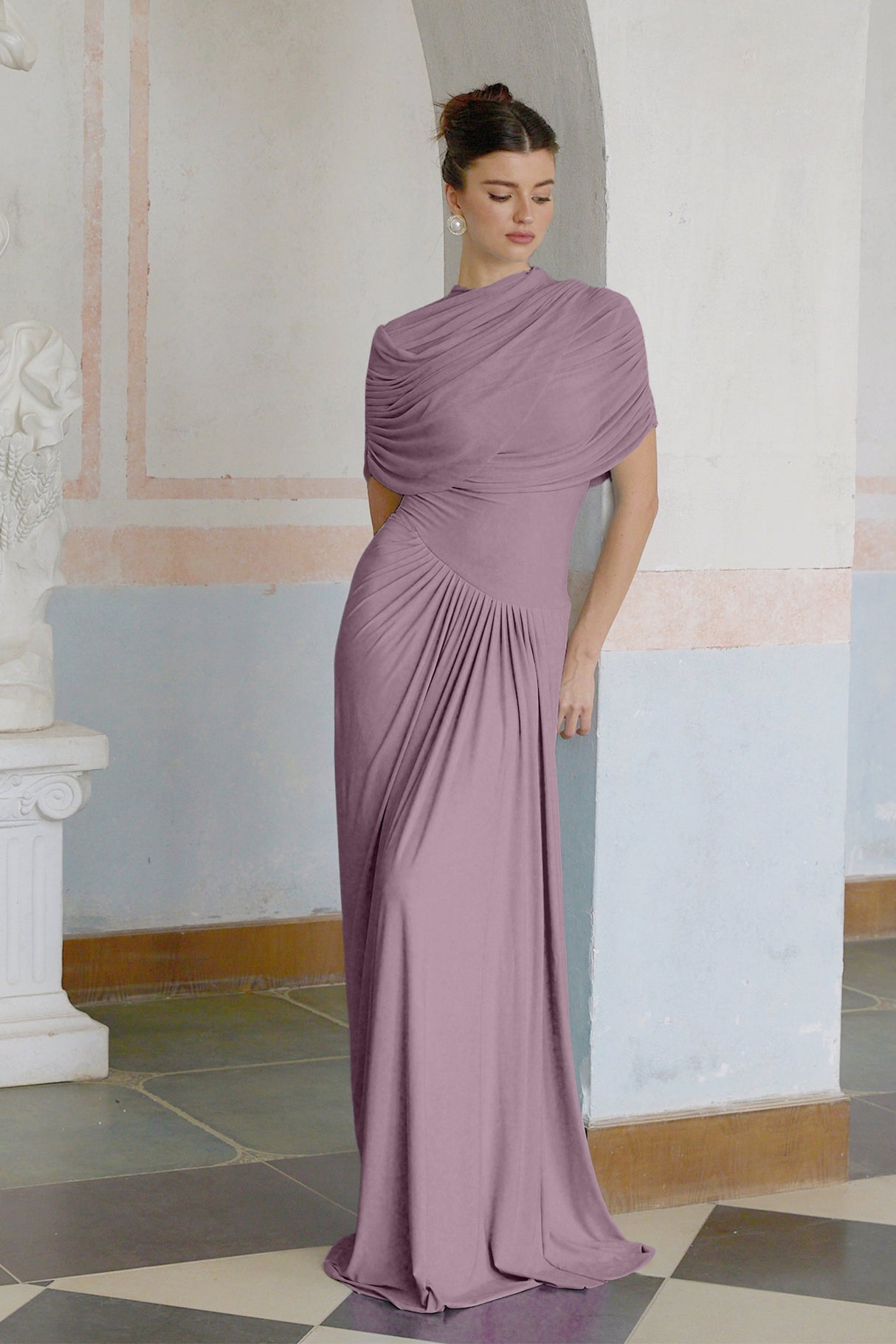 Aurohaya Catherine asymmetrical pleated maxi dress in Purple