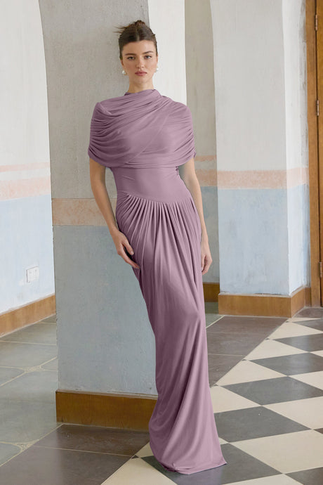Aurohaya Catherine asymmetrical pleated maxi dress in Purple