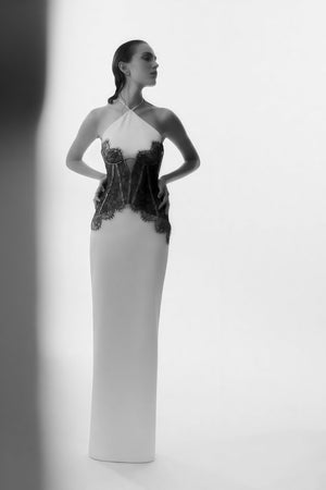 Aurohaya Mirabeau White Cut-out Lace Maxi Dress