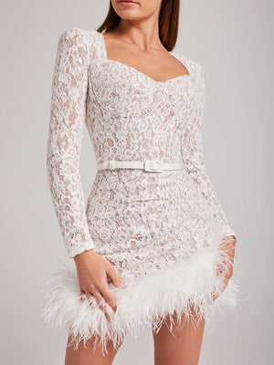 Aurohaya Elegant Sexy Lace Furry Mini Dress