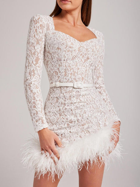 Aurohaya Elegant Sexy Lace Furry Mini Dress
