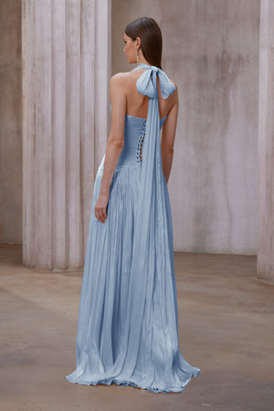 Aurohaya Uranie Blue Gathered Maxi Dress