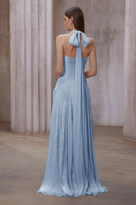 Aurohaya Verdelune Blue Gathered Maxi Dress
