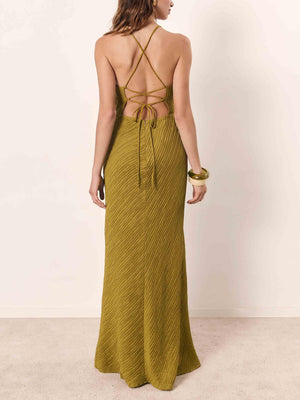 Aurohaya Elegant Sexy Backless Lace-Up Party Maxi Dress