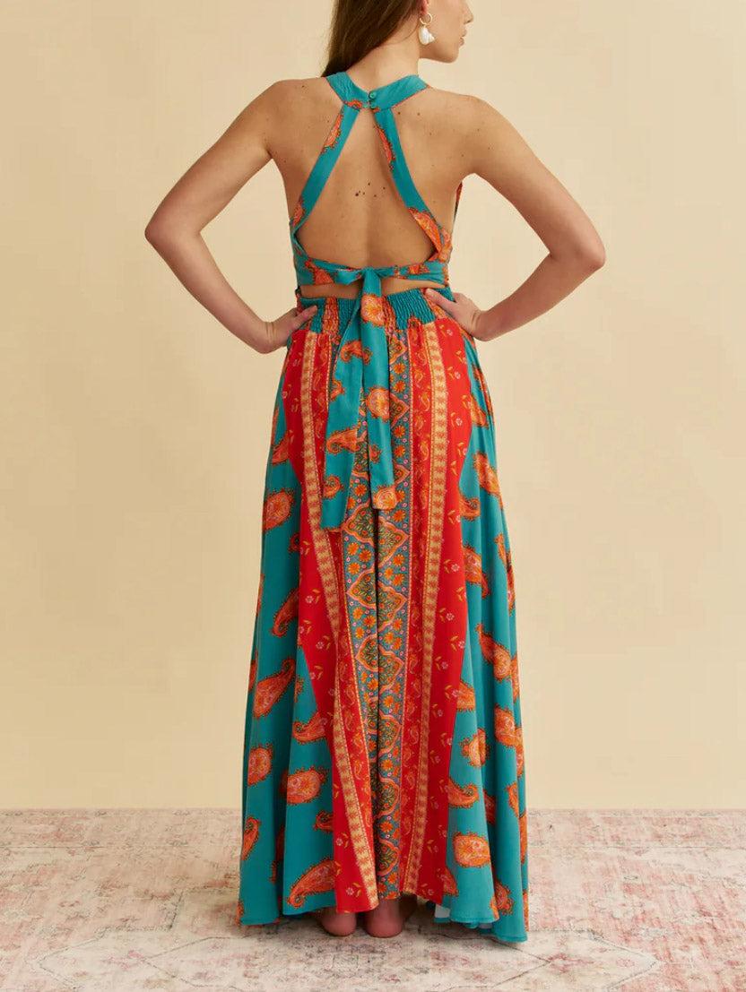 Aurohaya Unique Exquisite Paisley Print Maxi Dress