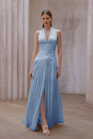 Aurohaya Uranie Blue Gathered Maxi Dress