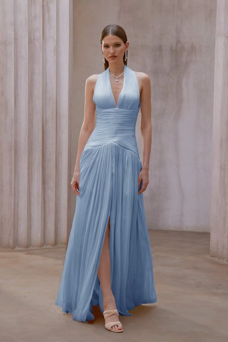 Aurohaya Uranie Blue Gathered Maxi Dress