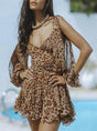 Aurohaya Personalized Leopard Print Pleated Mini Dress Brown