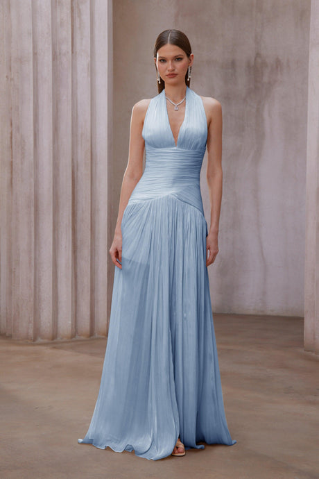 Aurohaya Verdelune Blue Gathered Maxi Dress