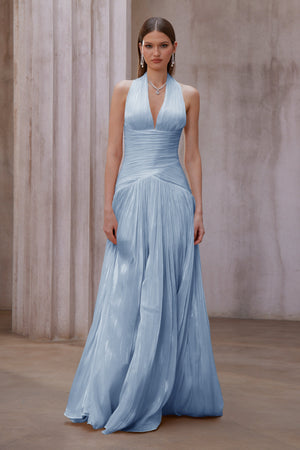 Aurohaya Uranie Blue Gathered Maxi Dress