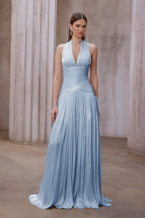 Aurohaya Uranie Blue Gathered Maxi Dress