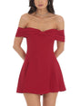Aurohaya Elegant One Shoulder Bow Mini Dress Red