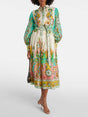 Aurohaya Unique Exquisite Fashion Print Puff Sleeve Tie Midi Dress Multi-Color