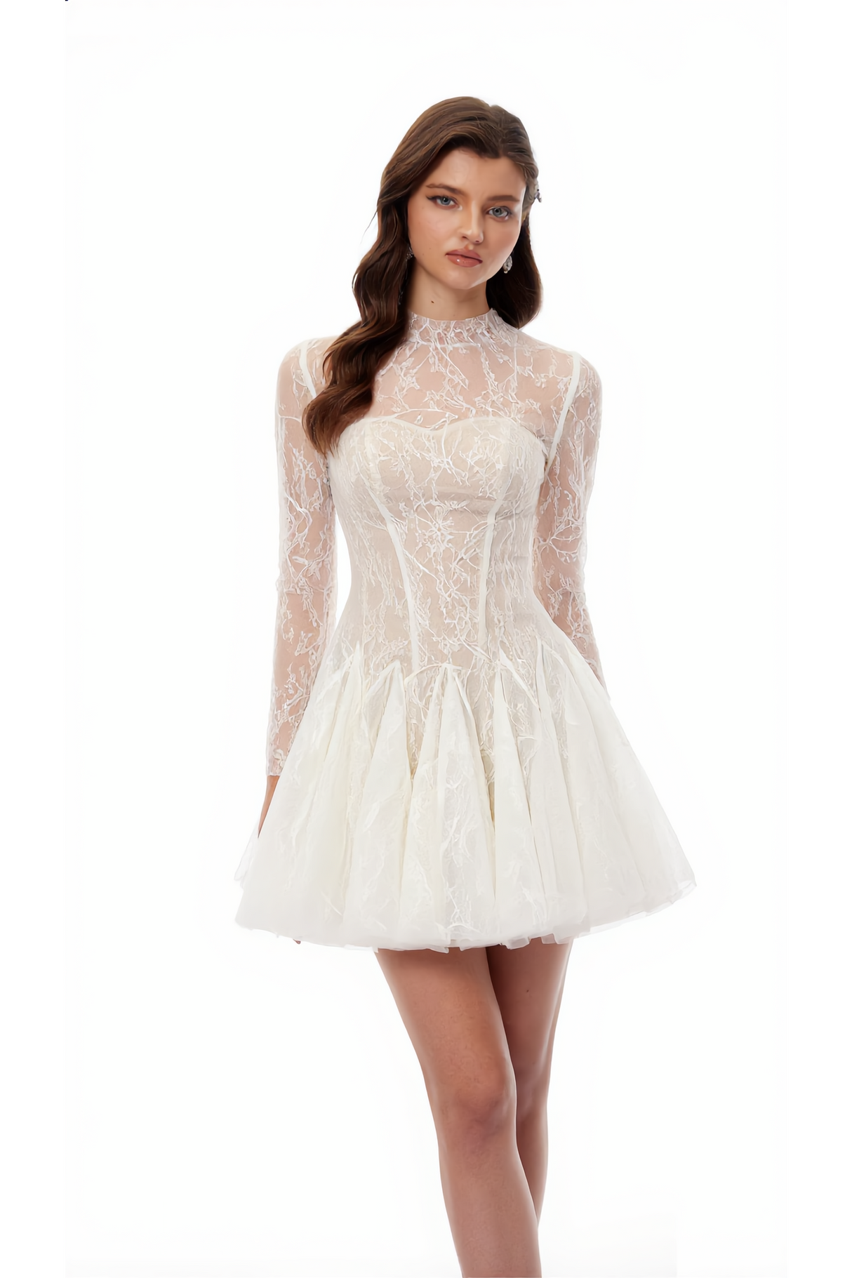 Aurohaya Mirabella White Sequined Flroal Lace Mini Dress