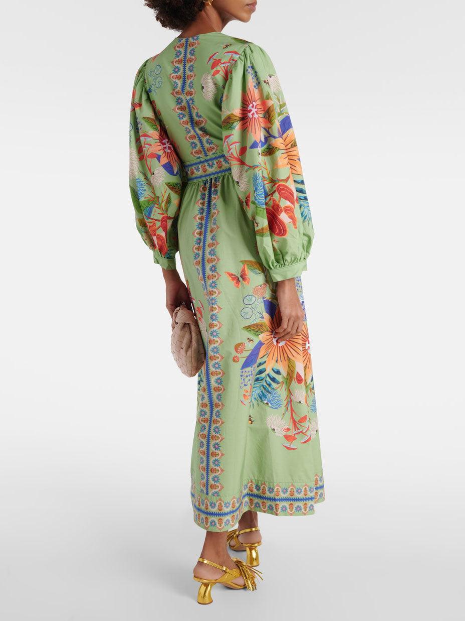 Aurohaya Delicate Floral V-Neck Single Breasted Midi Dress