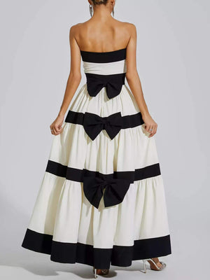Aurohaya Elegant Striped Bow A-Line Maxi Dress
