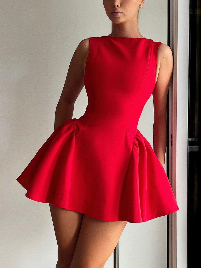 Aurohaya Elegant Open Back Gathered Mini Dress