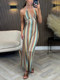 Aurohaya Exquisite V-Neck Crochet Suspender Maxi Dress Multi-Color
