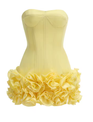 Aurohaya Isadora Strapless Corset Mini Dress Yellow
