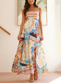 Aurohaya Unique Geographic Floral Print Midi Dress Multicolor