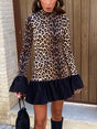 Aurohaya Sexy Leopard Print Ruffled Mini Dress Brown