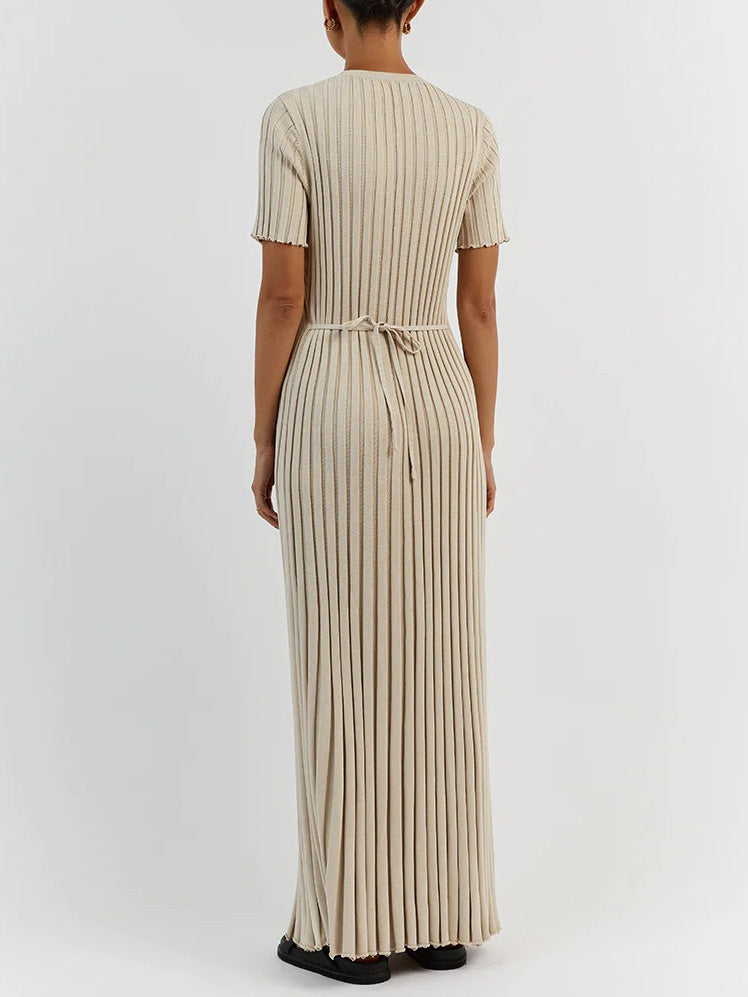 Fashion Knitted Casual Waist Midi Dress